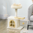 PawHut - Arbre à chat 28 po avec lit supérieur en peluche - beige et jaune-Design unique avec une balle suspendue pour un divertissement interactif sans fin 