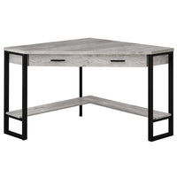 Monarch Specialties 7505 42" Computer Desk - Grey Reclaimed Wood Corner-Corner computer desk with storage in a grey reclaimed wood-look finish