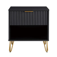 Manhattan Comfort DUMBO 20.07" Modern 1-Drawer Nightstand - Black-Modern-Contemporary with a taste of Glam - Nightstand for Bedroom and Living Room Use