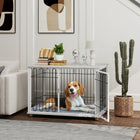 PawHut 35.4" W Dog Kennel End Table with Washable Cushion and Adjustable Feet - Grey-Made to function as TV table, side table, and crate, offering strong load-bearing on top that can withstand up to 66 lbs.(30 kg) 
