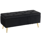 HOMCOM - Banc coffre de rangement large 43 po avec pieds en acier - noir-Un design plissé, une assise capitonnée à boutons et des pieds dorés rehaussent votre espace 