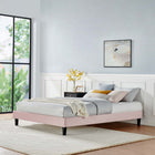 Modway Reign Performance Velvet Queen Platform Bed Frame - Pink-Reinforced Center Beam and Support Legs