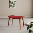 Manhattan Comfort Geta 25.2" Mid-Century Modern Linen Weave Upholstered Ottoman - Red and Antique Walnut-Frame Crafted of Solid Ash Wood and Finished in Rich Antique Walnut