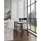 Manhattan Comfort Klismos 20" Mid-Century Modern Faux Leather Upholstered Bar Stool - Ivory and Dark Walnut - 3 Pack-20.5" L x 21" W x 40.75" H