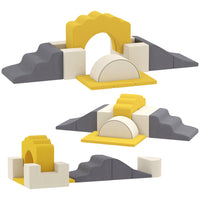 Qaba Baby Soft Play Set Foam Climbing Blocks Set - Yellow - Set of 7-Includes 7 shapes for endless climbing, sliding, and building fun 