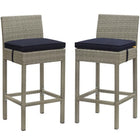 Modway - Conduit Terrasse extérieure Rotin en osier Tabouret de bar - Marine gris clair - Ensemble de 2-Tabouret de bar extérieur moderne