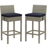 Modway - Conduit Terrasse extérieure Rotin en osier Tabouret de bar - Marine gris clair - Ensemble de 2-Tabouret de bar extérieur moderne