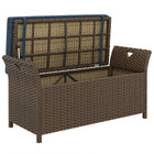 Outsunny 2-In-1 Patio Wicker Storage Bench with Handles and Cushion - Navy Blue-Functions as a bench and box for storage