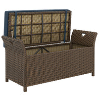 Outsunny 2-In-1 Patio Wicker Storage Bench with Handles and Cushion - Navy Blue-Functions as a bench and box for storage