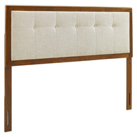 Modway Draper Tufted Fabric and Wood Queen Headboard - Walnut Beige-Upholstered Queen Headboard