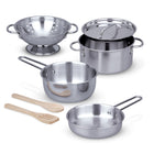 Melissa & Doug Let's Play House! Stainless Steel Pots & Pans Play Set -Hand-polished stainless steel