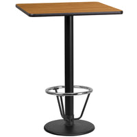 Flash Furniture Dessus de table carré de 24 po en stratifié de bois naturel avec base de table ronde de 18 po à hauteur de bar-Table d'hospitalité à hauteur de bar