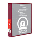 BAZIC Products 1" 3-Ring View Binder with 2 Pockets - Burgundy - 6 Pack-Clear View Cover on front, back & side