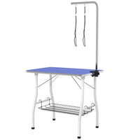 PawHut Dog Grooming Table with Adjustable Arm - Blue-Adjustable grooming arm ranges from 5.9" -31.5" H (15-80 cm), includes two leashes
