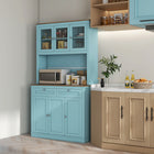 HOMCOM 71" H Pantry Cabinet with Microwave Space and Buffet Hutch - Blue-Adjustable shelves customize storage for taller kitchen items 