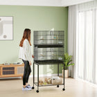 PawHut 65" H Bird Cage with Removable Tray, Bottom Mesh Panel, Wooden Perches and Swing - Black-Its sturdy steel frame ensures its durability and stability 