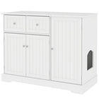 PawHut Cat Litter Box Enclosure with Drawer, Storage and Anti-tip Kit - White-Cat litter box doubles as a stylish side table 