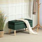HOMCOM Upholstered Storage Ottoman Bench - Dark Green-Hidden storage under lid keeps blankets and pillows tidy
