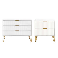 Manhattan Comfort DUMBO Modern 2-Drawer Nightstand and 3-Drawer Dresser Set - White-Modern-Contemporary with a taste of Glam Bedroom Dresser Set. Includes 1 Standard Dresser and 1 Nightstand 2.0.