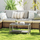 Outsunny - Table basse d’extérieur en osier 35 po avec plateau en verre-Structure robuste avec cadre en acier peint par poudrage pour plus de durabilité