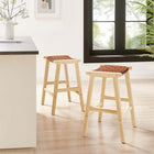 Modway Saoirse Faux Leather Wood Counter Stool - Natural Brown - Set of 2-Footrest and Side Supports