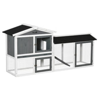 PawHut - Clapier en bois 69 po pour lapin avec enclos, bac amovible, blanc-Cadre en bois de sapin massif et toit en asphalte conçus pour une utilisation en extérieur 