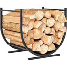 Outsunny Firewood Rack Outdoor - 17" Log Holder for Fireplace Storage-Made of heavy-duty powder-coated metal with a curved base for enhanced stability