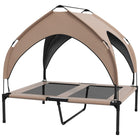 PawHut Elevated Cooling Dog Cot Bed with Canopy for Medium and Large Dogs - Coffee-Water-repellent and UV-resistant canopy shields pets from rain and sun 