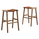 Modway - Saoirse Cuir Tabouret de bar en bois - Brun noyer - Ensemble de 2-Cuir tissé