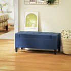 HOMCOM Storage Bench with Flip Top Ottoman - Blue-Flipping lid design makes it easy to open and put clutters into it