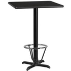 Flash Furniture Dessus de table carré de 24 po en stratifié noir avec base de 22 po x 22 po à hauteur de bar et anneau de pied-Table d'hospitalité à hauteur de bar