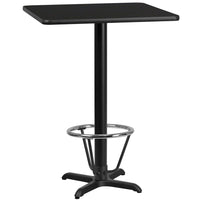 Flash Furniture Dessus de table carré de 24 po en stratifié noir avec base de 22 po x 22 po à hauteur de bar et anneau de pied-Table d'hospitalité à hauteur de bar