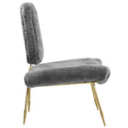 Modway - Ponder Fourrure en peau de mouton rembourrée Chaise longue - Gris-Cadre en acier inoxydable doré