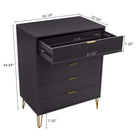 Manhattan Comfort DUMBO Modern Nightstand, Dresser Set and 5-Drawer Tall Dresser Set - Black-Stylish Splayed Gold Metal Legs Adding Seamless Fashion Design and Durability. Leg Height: 7.32 in.