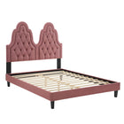 Modway Alexandria Tufté Performance Velours Lit Plateforme Twin Avec Pieds en Bois Noir - Vieux Rose-Cadre de lit simple touffé