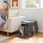 PawHut - Bac à litière pour chat en acier inoxydable 80L - gris foncé-Bac en acier inoxydable résistant aux odeurs et aux taches, garantissant une hygiène optimale 