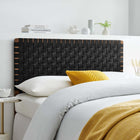 Modway Sparta Weave Vegan Leather Full Headboard with - Walnut Black-Wood Frame