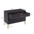 Manhattan Comfort DUMBO Modern 1-Drawer Nightstand and 3-Drawer Dresser Set - Black-Horizontal Glam Drawer Handles Made of Metal with a Gold Finish.