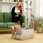 PawHut - Bac à litière XL en acier inoxydable pour chat avec côtés hauts - pelle-Parois hautes de 5,7 po (14,6 cm) empêchent la dispersion de la litière, gardant le sol propre 