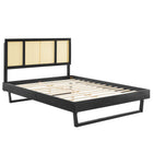 Modway Kelsea Cane and Wood Full Platform Bed with Angular Legs - Black-Full Platform Bed Frame