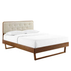 Modway - Bridgette Bois Plate-lit complet avec cadre angulaire, Noyer beige-Tête de lit capitonnée à touffes