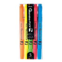 Pentel Illumina Flex Liquid Highlighter - Dual Chisel & Bullet Tips - Assorted - 5 Pack-Great combination for highlighting, underlining and colour coding