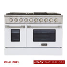 Kucht 48" KDF Series Pro Style Natural Gas Dual Fuel Range - Stainless Steel/White-Professional class range features 2-20000 BTU dual burners with simmer, 2-12000 BTU burners, 2-9000 BTU burners and 2-6000 BTU burners