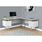 Monarch Specialties 7307 70" Computer Desk - White/Cement-Look Left/Right Face-Extra-large, floating desktop in a grey cement-look finish frees the tops of the white drawer units to be used as additional surfaces
