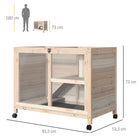 PawHut Indoor Rabbit Hutch with Wheels and Ramp - Natural-Main room for living, platform for running and playing 