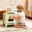 Qaba Kids Kitchen Playset with 15 Accessories- Green-Made from MDF with rounded edges for your child's safety 