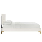 Modway - Yasmine Lit plateforme complet en velours haute performance avec capitonnage vertical et pieds en métal doré - Blanc-Poutre centrale renforcée