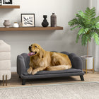 PawHut Dog Sofa with Removable Cushion and Wood Legs - Dark Grey-Robust solid wood legs for stable and long-lasting use 