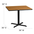 Flash Furniture – Table carrée de 36 po au dessus naturel stratifié avec base en X et 4 chaises en métal, siège en vinyle noir-Conçue pour un usage commercial et domestique