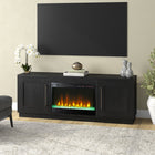 Hudson&Canal - Meuble TV Tillman avec foyer en cristal de 26 pouces pour téléviseurs jusqu'à 75 pouces - Grain noir-Dimensions du produit : 15,75" L x 68" l x 25" H